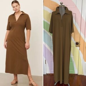 Vince Elbow Sleeve Polo Split Neck Midi Dress in Cottomwood Women's 2X 🧡🎀